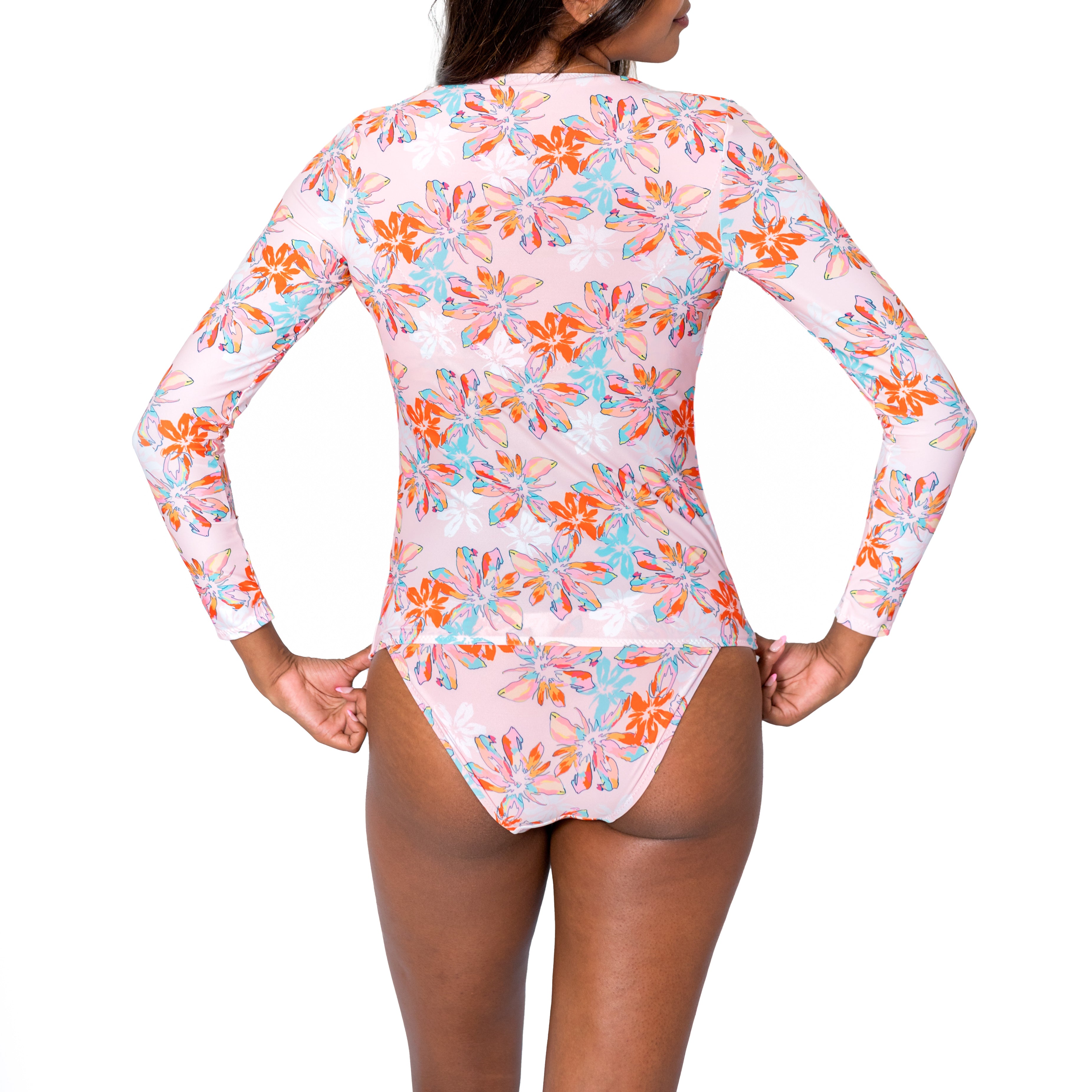 Zip Up Long Rash Guard - UPV 50+ sun protection - Back / HIbiscus - Hibiscus
