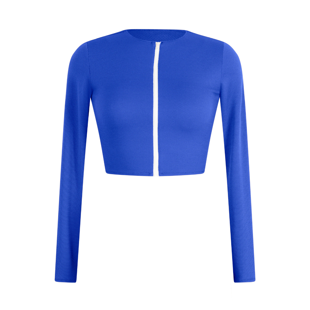 Aima Dora - Zip Up Short Rash Guard - UPV 50+ sun protection - Front / Blue Wave - Blue Wave