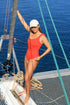 Aima Dora - Shoulder Tie-Up Swimsuit - Front / Papaya Solo - Papaya Solo