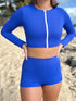 Zip Up Short Rash Guard - UPV 50+ sun protection - Front / Blue Wave - Blue Wave