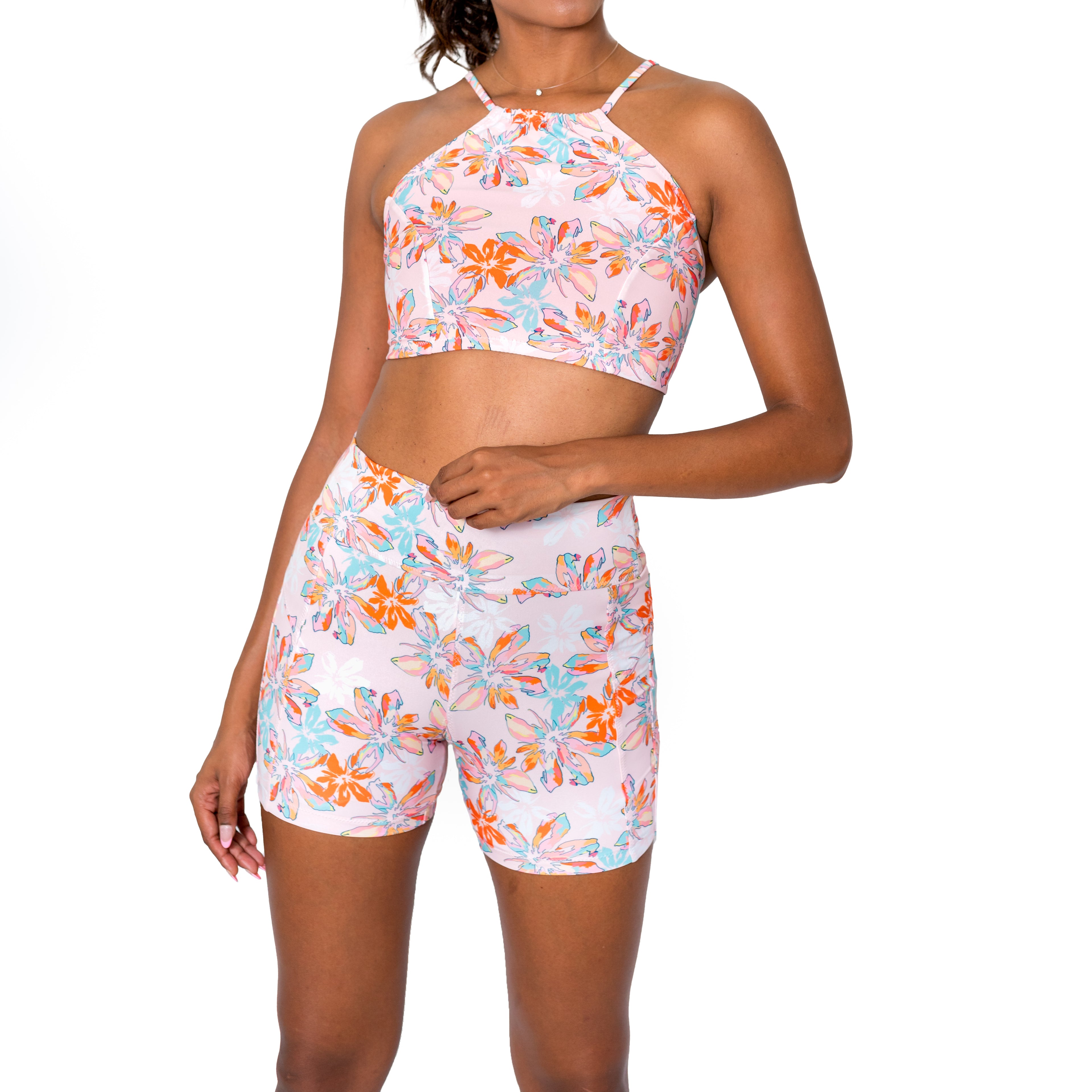 Aima Dora-High Waisted Shorty-Hibiscus-Front