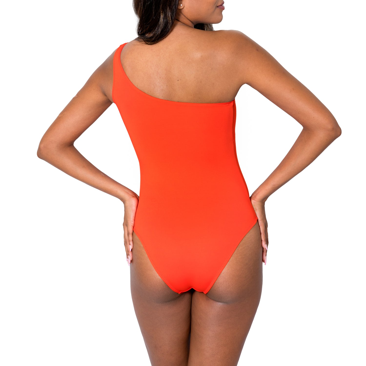 Aima Dora-Asymmetrical Swimsuit-Papaya Solo-Back - Papaya Solo